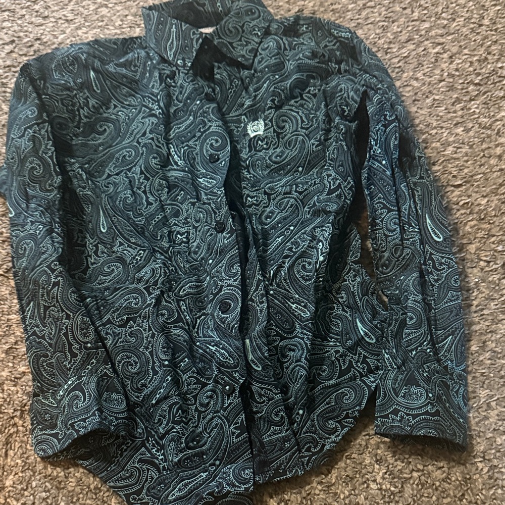 Cinch Boys Black & Teal Paisley Button-Down Shirt